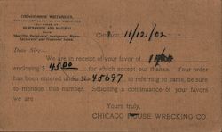 Chicago House Wrecking Company Remittance Receipt 1902 Illinois Postcard Postcard Postcard