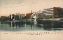 View of Hudson River Looking North from D. & H. R. R. Bridge Showing Collar and Cuff District Troy, NY Postcard Postcard Postcard