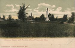 Monument Square and Murdock School Postcard