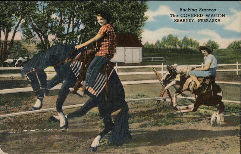 Bucking Broncos, The Covered Wagon Kearney, NE Postcard