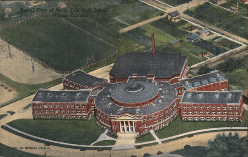 Aerial View of North Side High School Fort Wayne, IN Postcard