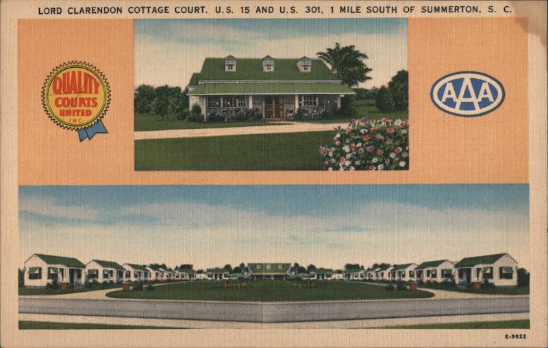 Lord Clarendon Cottage Court Summerton, SC Postcard