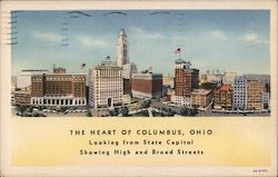 The Heart of Columbus, Ohio; Looking from State Capital, Showing High and Broad Streets Postcard