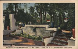 Approach to Swimming Pool - Bakersfield Inn Postcard