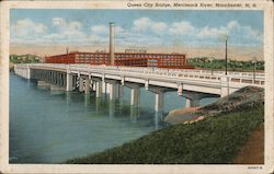 Queen City Bridge Merrimack River Manchester, NH Postcard Postcard Postcard