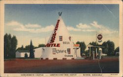 Geronimo's Castle Greyhound Bus Depot Postcard