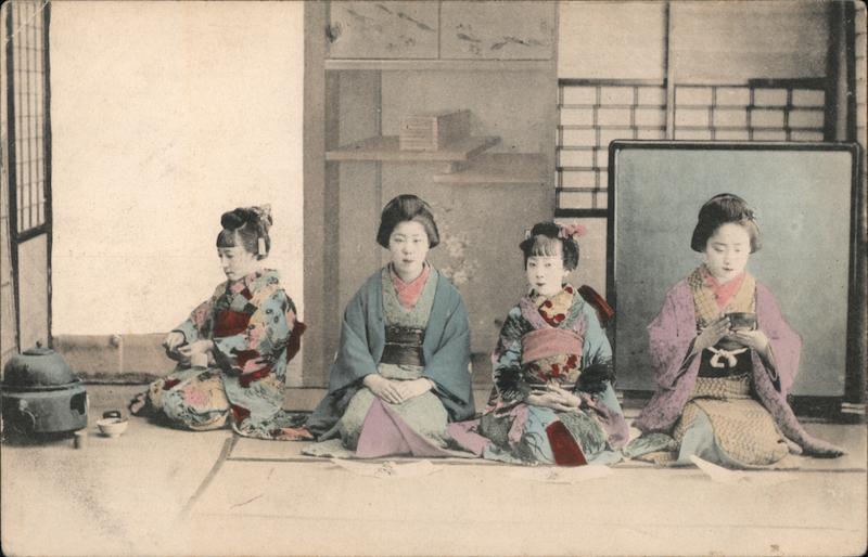 4 Geishas at tea ceremony Japan 4 Geishas at tea ceremony Japan