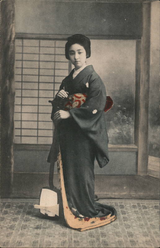 Japanese young woman with typical dress and hairstyle