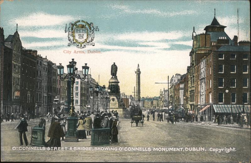 O'Connells Street & Bridge, showing O'Connells Monument Dublin Ireland