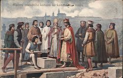 Laying the foundation stone for the stone bridge Postcard