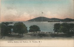 Saluting Battery and Harbour, St. Thomas, W. I. Virgin Islands Caribbean Islands Postcard Postcard Postcard