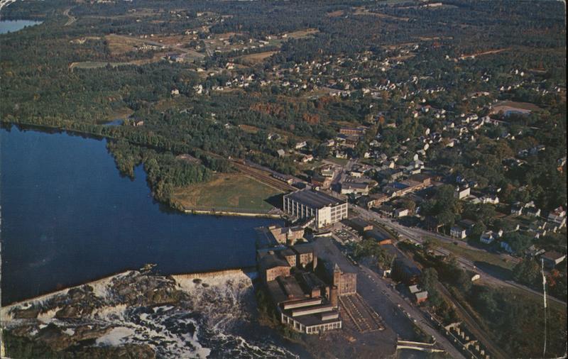 Aerial View of Town and Androscoggin River and Falls Lisbon Falls Maine