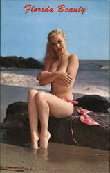 Woman on Rock without Bikini Top Swimsuits & Pinup Postcard Postcard Postcard