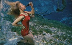 Mermaid Drinking Bottle of Pop During Weeki Wachee Spring, Florida Underwater Theatre Performance Postcard