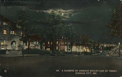 A Glimpse of Armour Boulevard By Night Kansas City, MO Postcard Postcard Postcard