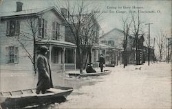 People Going to their Homes in Rowboats - Flood & Ice Gorge, 1918 Postcard