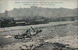 Steamer Greenland 10 minutes after breaking away from Dock - Flood & Ice Gorge, 1918 Postcard