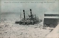Steamer City of Louisville embedded in Ice. Flood and Ice Gorge, 1918. Postcard