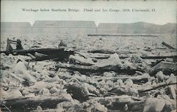 Wreckage Below Southern Bridge Flood and Ice Gorge 1918 Postcard