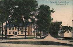 Parker St & School House Postcard