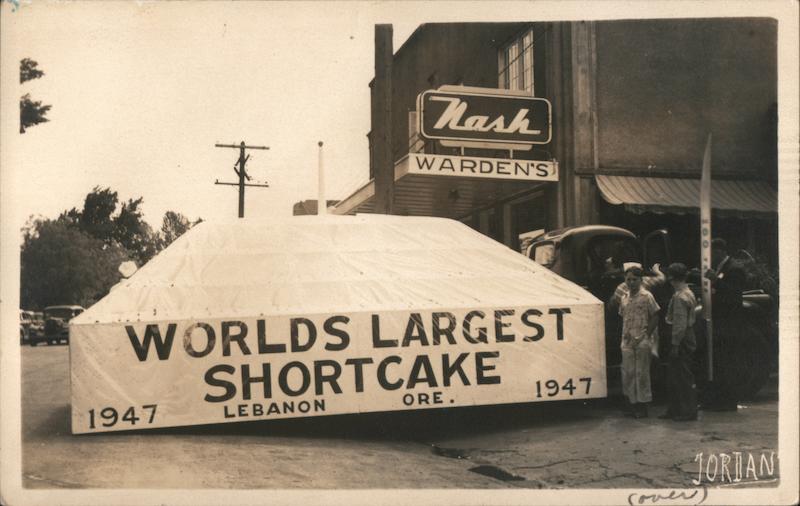 Worlds Largest Shortcake 1947 Outside of Nash Warden's Lebanon Oregon