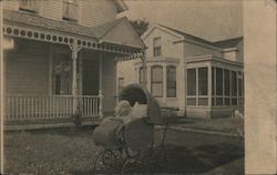 Baby in Carriage in Front of House 1911 Postcard