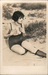 Woman in skimpy clothes on beach Swimsuits & Pinup Postcard Postcard Postcard