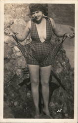 Woman in lunging neckline bathing suit Postcard