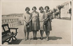 Four women stand on promenade 1929 Postcard