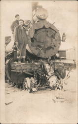 Wrecked Train Engine Postcard