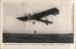 Latham, sur "Antoinette VII" au depart de Sangatte 29 Juillet, 1909 Postcard