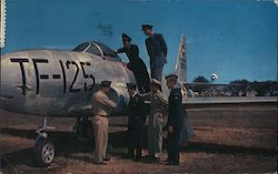 Allied Students U.S.A.F. Preflight School examining a F 80 Shooting Star Jet Fighter San Antonio, TX Postcard Postcard Postcard