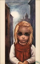"Rejected" - Tearful Big Eye Girl in a Red Jumper - Keane Postcard