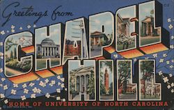 Greetings from Chapel Hill North Carolina Postcard Postcard Postcard