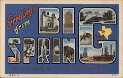 Greetings from Big Spring Texas Postcard Postcard Postcard