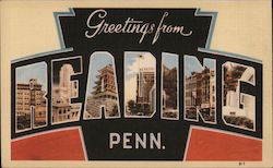 Greetings from Reading Pennsylvania Postcard Postcard Postcard