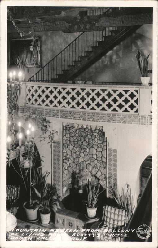 Fountain Scene from Balcony at Scotty's Castle Death Valley California