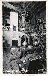 The Fireplace and Living Room of Death Valley Scotty Postcard