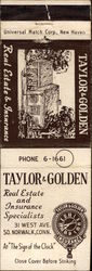 Taylor & Golden Real Estate and Insurance Specialists Matchbook Cover