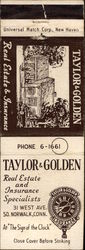 Taylor & Golden Real Estate and Insurance Specialists South Norwalk, CT Advertising Matchbook Cover Matchbook Cover Matchbook Cover