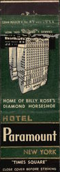 Hotel Paramount New York in Times Square, Home of Billy Rose’s Diamond Horseshoe Matchbook Cover