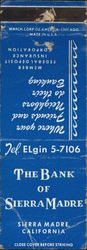 The Bank of Sierra Madre Matchbook Cover