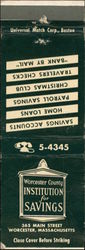 Worcester County institution for Savings Massachusetts Advertising Matchbook Cover Matchbook Cover Matchbook Cover