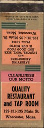 Quality Restaurant and Tap Room Worcester, MA Restaurants Matchbook Cover Matchbook Cover Matchbook Cover