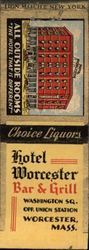 Hotel Worcester Bar & Grill Massachusetts Hotels & Motels Matchbook Cover Matchbook Cover Matchbook Cover