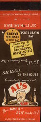 Al's All Relish on the House Miami Beach, FL Restaurants Matchbook Cover Matchbook Cover Matchbook Cover