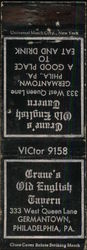 Crane's Old English Tavern Matchbook Cover