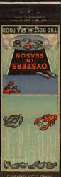 Oysters in Season, The Best in Seafood Matchbook Cover