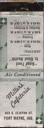 Miller's Cafeteria Matchbook Cover