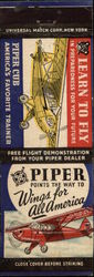 Piper Aircraft Corporation, Piper Cub, America’s Favorite Trainer Transportation Matchbook Cover Matchbook Cover Matchbook Cover